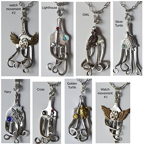 Recycled up cycled vintage Fork flatware silverware pendant necklace on chain art steampunk jewelry