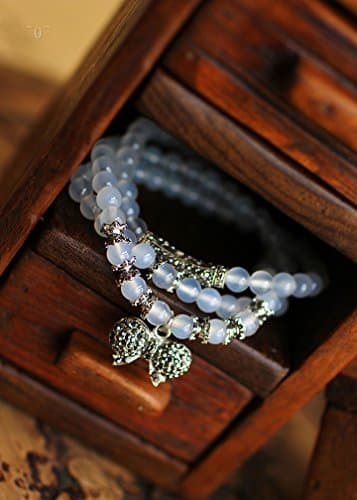 New white agate multi - circle fossil bracelet Thai silver elbow wild women 's hand gift birthday gift