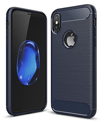 iPhone X (10) Case - AirPower Compatible - Carbon Fiber Bumper Case - Low Profile - Soft Gel TPU Cover Shell Skin [Supports Wireless Charging] [Slim Fit] [Ultra Thin] (Navy)
