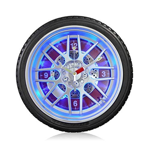 LUHEN Wall Clocks Wall Clock Silent Non-Ticking Night Light Function Car Tire Creative Decorative for Living Room Luminous Quartz Clocks (Color : D, Size : 10in)