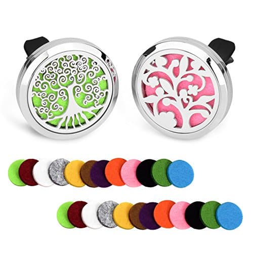 ABOOXIU 2PC Car Aromatherapy Essential Oil Diffuser Stainless Steel Locket Car Air Freshener (silver flower1+flower2)