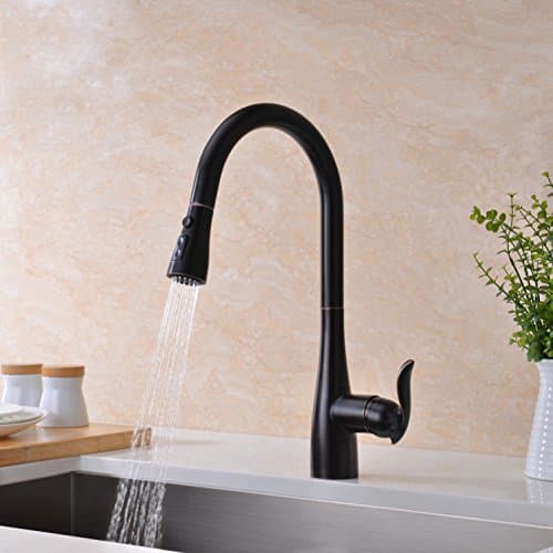 GICASA Modern Single Handle Pull Out Sprayer Kitchen Sink Faucet, Oil Rubbed Bronze Pause Function Pull Down Kitchen Sink Faucet