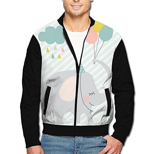 Roajgas Men's nurseries Elephant Polyester Stand Collar Front Zip Jacket