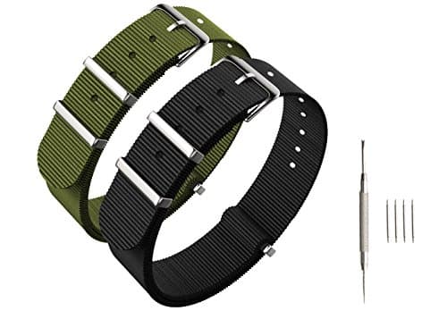 Nato strap 22mm 2 Packs - CACA Nylon Watch Bands Replacement with Stainless Steel Buckle - Nato Watch Strap