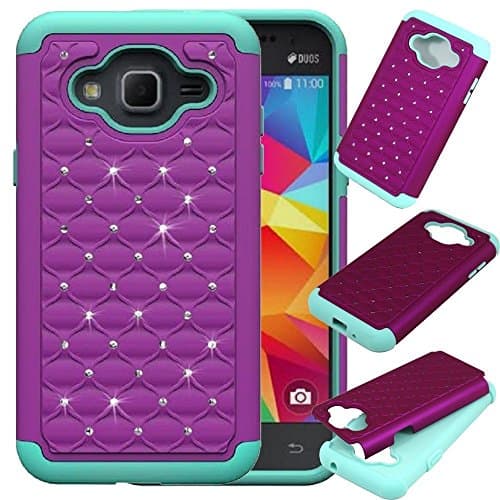 Galaxy J2 Prime Case, Galaxy Grand Prime Plus Case, Eflistone[Shock Absorption] Drop Protection Hybrid Armor Defender Protective Case Cover forJ2 Prime (Purple/Teal)
