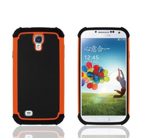 Galaxy s4 Case, Anti Slip Shock Proof Dual Layer Rubber Heavy Duty Armor Hybrid Hard Shatterproof High Impact Gel Protective Defender Case Cover For Samsung Galaxy s4 (Orange)