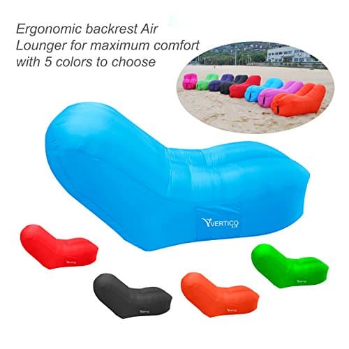VERTICOSPORTS First &amp; Only ONE Amazon Newest Inflatable Air Lounger with Backrest, Indoor or Outdoor you sit like a Royalty! For Camping, Hiking, Beaching, Picnics, Pool Side, Barbecue! (Light Blue)