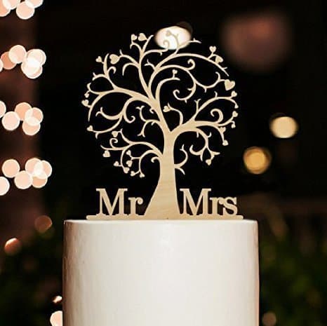 Mr and Mrs Cake Topper Wood Cherry Blossom Tree Rustic Wedding Cake Topper by buythrow cake topper