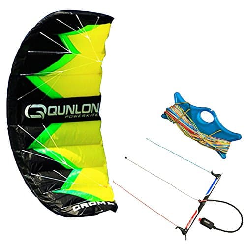 QUNLON CROM 2 3-Line Control Traction Kite KIT Green Sport Power Kite Training Entry to Professional with Line and Handle Bar