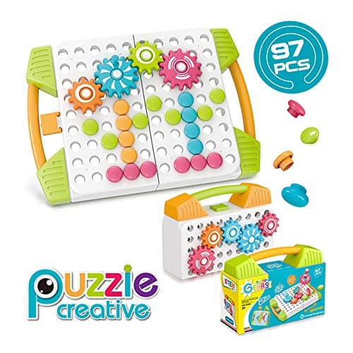 STEM Learning Toys ,Building Block Gifts Set, DIY Creative Educational Construction Toy Peg Board 3D Puzzle Toy Fine Motor Skills Activity Kit with Spanner Tools for Boys and Girls Ages 3+ (97 Pcs)