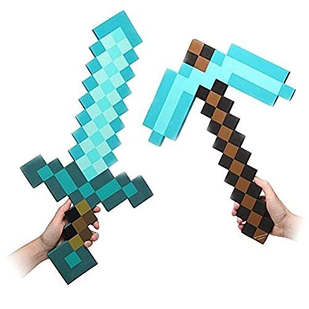 (2 Count) Foam Blue Diamond Sword & Pickaxe for Boys and Girls Combo (Set Of 2)