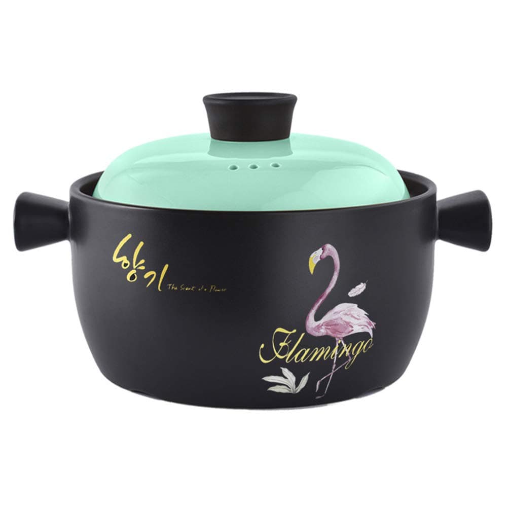 EXTREE Home 3-Quart Nonstick Ceramic Sauce Pot High Casserole Pan with Lid (Flamingo)