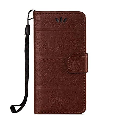 Galaxy J5 2016 Case, ESSTORE Retro Elephant Embossing PU Leather Protective Covers with Card Slot Holder Wallet Case for Samsung Galaxy J5 (2016 Version), Brown