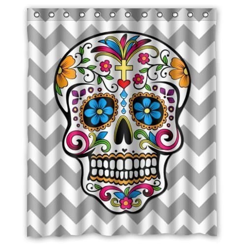 YEHO Art Gallery 60"(Width) x 72"(Height) Chevron Skull Bathroom 100% Polyester Shower Curtain