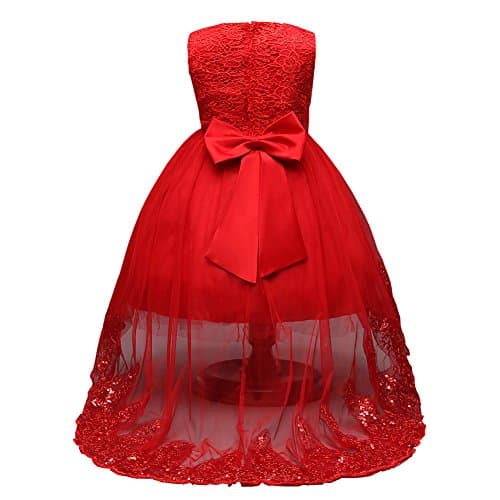 Omaysaa Sequins White Lace Trailing Boho Chiffon Flower Long Sleeves Girl Dress 4-12 Year Old (Red, 7-8T)