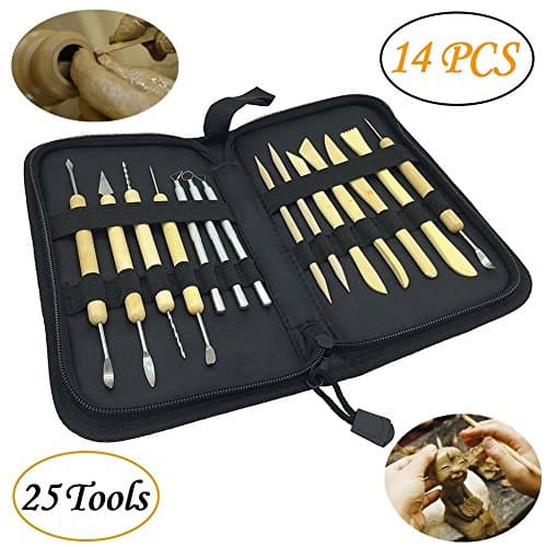 Sculpting Tools, [14 Piece] Clay Carving Set, Contains 25 Types of Tools for Pottery Art