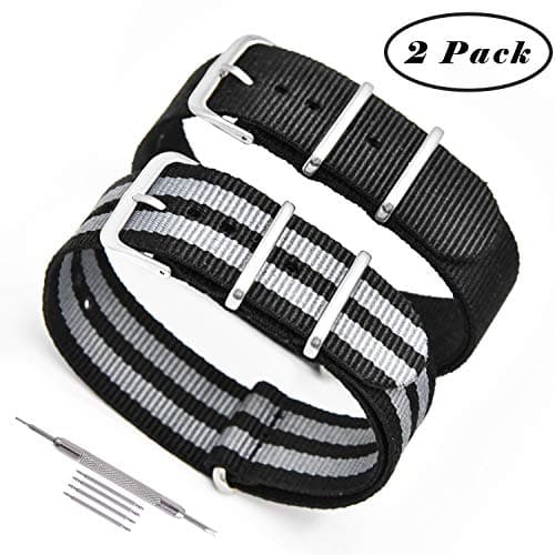 NATO Watch Straps 2 Pack Ballistic Nylon Replacement Watch Bands Military Canvas with Stainless Steel Buckle for Men Casual Classic Watches Accessories 20mm 22mm
