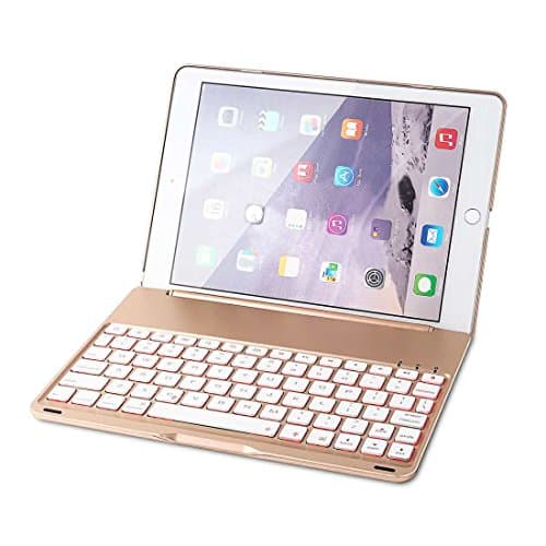 iPad Air 2 Keyboard Case, 7 Colors LED Backlight Ultra-Slim Aluminum Alloy Buttom Bluetooth Keyboard For iPad air 2(Gold)