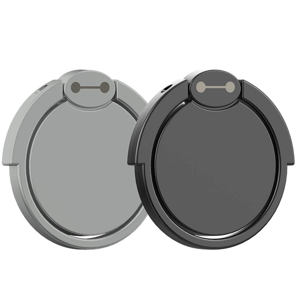 Finger Ring Stand 2 Pack, 360° Rotation Cell Phone Ring Holder Finger Ring Grip Phone Ring Holder Stand (Black+Silver)