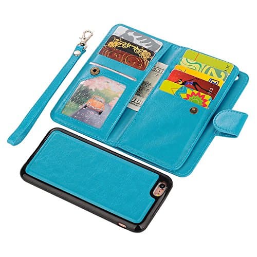 iPhone 6 Plus Wallet Case, SUPZY Leather Detachable Magnetic Flip 9 Card Slots