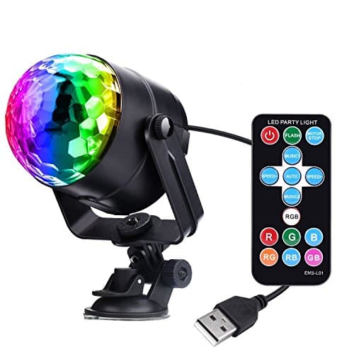 Miuko Disco Ball DJ Light 3W USB Strobe LED Party Light Portable 7 Colors Sound Activated Dance Light Stage DJ Lights for Festival Bar Club Party in Car or Outdoor (with Remote)