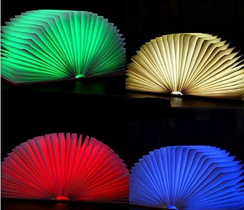 SUPERLT Folding LED Book Lamp Nightlight Booklight 4 Color Changing(Red Green,Blue,Warm White Light) LED Illumination with USB Rechargeable,Art,Decorative Lights,Brown Case
