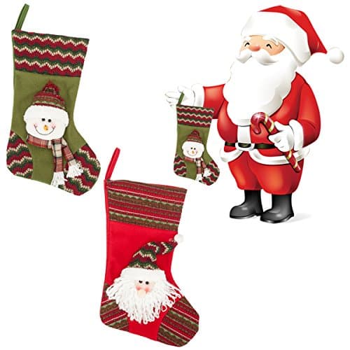 Christmas Stocking Set by Yoland 2 Pack 19” Cross Stitch Needlepoint Knitted Festive Holiday Decoration Snowman and Santa Claus Ornaments