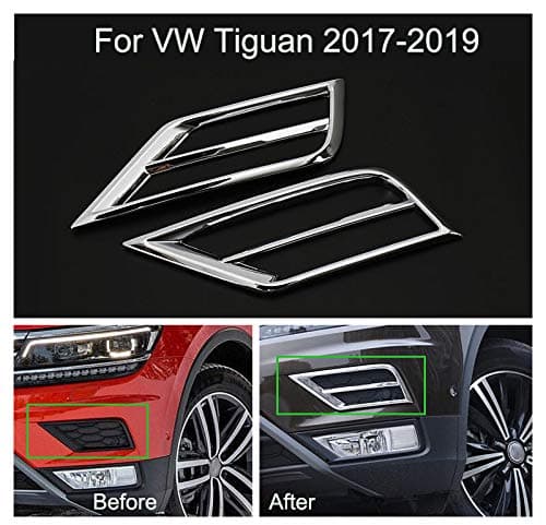 2pcs Car Chrome Front Fog Light Lamp Frame Cover Trim Emblems Compatible for VW Tiguan 2017-2018-2019