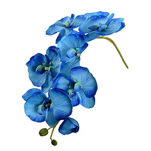 2 Pcs Artificial Orchid Flower Stems 37.5 inch Faux Blue Phalaenopsis Flower Branches 8 Heads Silk Real Touch Butterfly Phalaenopsis Orchid Fake Cymbidium Stems for Wedding Home Garden Decoration