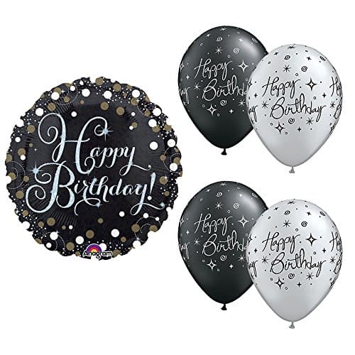 Happy Birthday Black, Gold and Silver Balloon Bundle