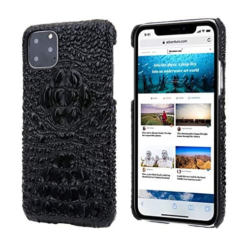 GGEBKEA- for iPhone 11 Pro Max 6.5 Case, Genuine Leather Case, 3D Crocodile Texture Cowhide Lether Case Back Cover, Ultra Slim Real Leather Cover Case for iPhone 11 Pro Max 6.5 inch 2019