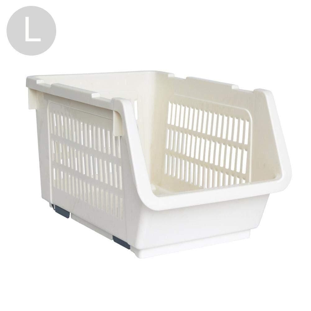 Basket Closet Grid Plastic Box Jewelry Plastic Stackable Stockpile Basket Shelf Tray Open Bins - White With Cotton Rope Handle Bamboo Weaving (Size : Large)