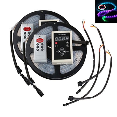 OneCreation 2-Pack Waterproof 5M 6803 IC 5050 RGB Magic Dream Color LED Strip Light & 133 Change with RF Remote Controller