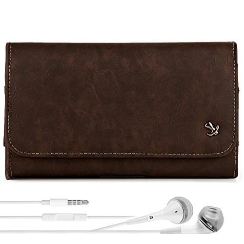 Huawei Ascend G610 / P9 / Honor 7 / Mate 8 Case, Brown Leatherette Pouch Leather Belt Clip Holster [333] + VG Headphones