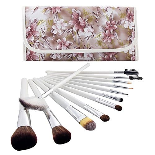Summifit 12 Pcs Professional Makeup Brushes Set Foundation Contour Eyeshadow Eyeliner Powder Brush Kit Cosmetics Tools with Azalea Flower Pattern Case