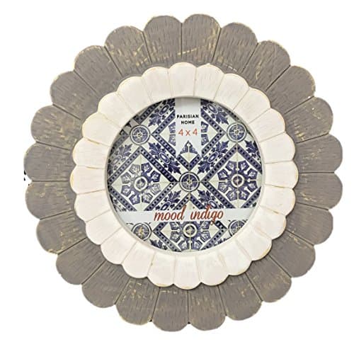Parisan Home Picture Frame Rustic Gray Ivory Flower Round Ceramic 4 X 4