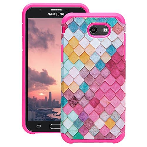 Galaxy J7V Case, J7 Prime Case (Not for Tmobile!), J7 Perx Case, J7 Sky Pro with HD Screen Protector, LUXCA Hybrid Dual Layer Protective Cover Case for J7V J7 Prime J7 Perx Sky Pro (Colorful Tiles)