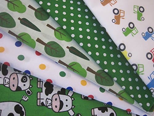 The Craft Junction 5 x Polycotton Fat Quarter Bundle TRACTORS Nursery and Children's Fabric 50 x 56cm Craft Bunting Quilting