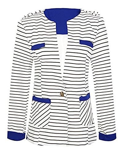 MIKTY Casual Work Office Blazer One Button Jacket for Women and Juniors (tag Asian M, Style 4 Blue Black Stripes) ¡­