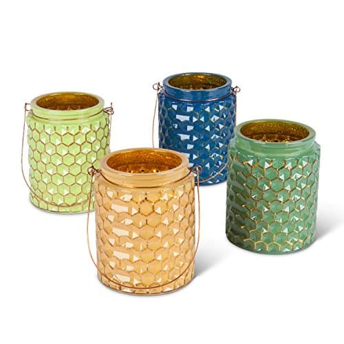 Lone Elm 4 Asst Glass Goldn Hurricane 4, 4.5Inl x 4.5Inw x 5.25Inh, 4 Piece