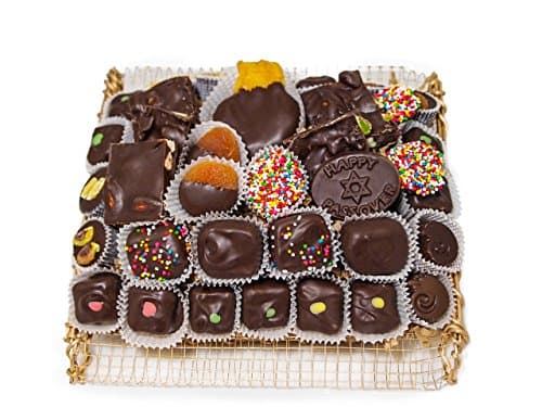 Square Gold Wire Basket with Hand-Crafted Chocolates, Kosher for Passover, Vegan-Pareve