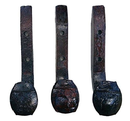 Heavy Duty Hook Wall Mount Hammered Reclaimed Railroad Spike Train Decor (3, Antique Iron)