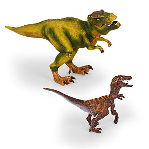 Kids Imaginative Dinosaurs Small &amp; Large Plastic Assorted Toy Dinosaurs | Tyrannosarus Rex (T-Rex) &amp; Velociraptor | 2 Piece Set, 6.2” - 10.2” | Includes Digital Coloring Book
