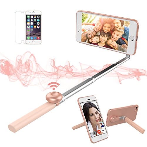 SURPASSER Selfie Stick Cell Phone Case Bluetooth 2 in 1 for iPhone 7(Rose Gold)