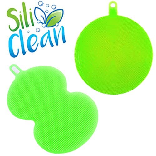 Silicone Sponge for Kitchen by SiliClean - Dish Scrubbers Perfect for Dish Washing Multipurpose, Anti Bacterial (2 Pc Set) Silicone Scrubber Sponge Food Grade Silicone, 5000 Premium Bristles