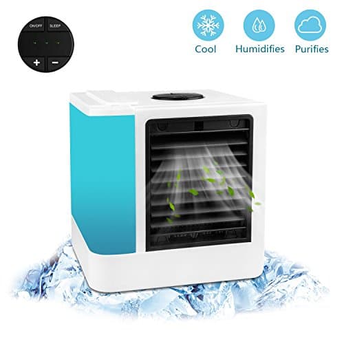 [2018 VERSION] PBELE Personal Space Air Cooler, Portable Air Conditioner Fan, 3 IN 1 USB Desktop Mini Evaporative Air Cooler Humidifier & Purifier, 3 Speeds and 7 Colors LED Light for Office Home Outdoor Travel