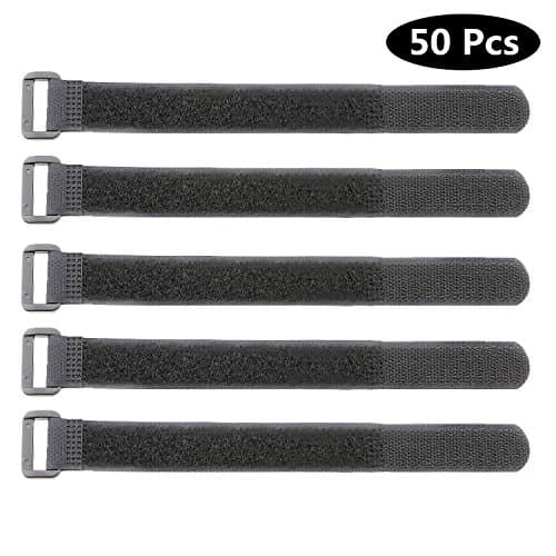 Elantek 50-PCS Black Hook and Loop Reusable Fastening Cable Tie Down Straps- 0.8" x 8"