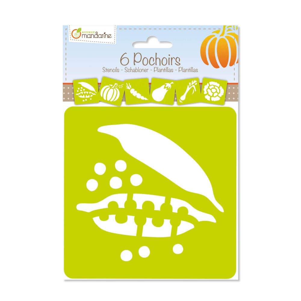 Avenue Mandarine - Ref 42452MD - Stencil Set - Vegetable Designs - 6 Stencils Per Pack, Translucent for Easy Placement, Compatible with Felt Tips, Pencils, Paint & More
