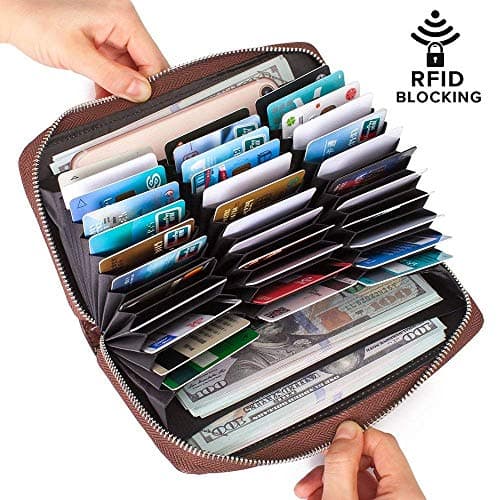 MALFURION Womens RFID Blocking Leather Wallet Multi Card Case Wallet with Zipper Pocket