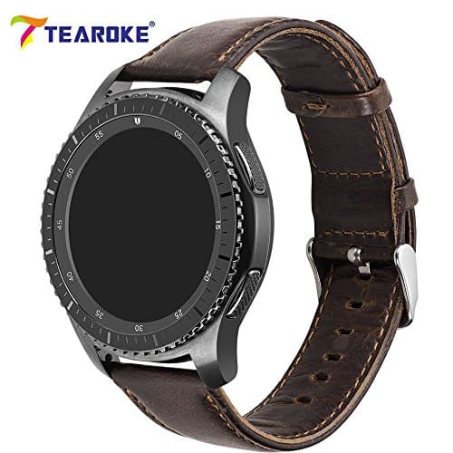 TEAROKE Gear S2/S3 Frontier Band with Quick Release Pins 22mm Genuine Leather Replacement Smart Watch Band for Samsung Gear S2/S3 Frontier / S2/S3 Classic Sports Smartwatch (Brown+Black)